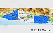 Flag Panoramic Map of El Salvador, physical outside, flag rotated