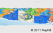 Flag Panoramic Map of El Salvador, political outside, flag aligned to the middle