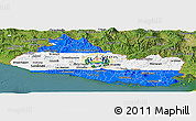 Flag Panoramic Map of El Salvador, satellite outside, flag centered