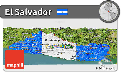 Flag Panoramic Map of El Salvador, satellite outside, flag rotated