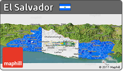 Flag Panoramic Map of El Salvador, satellite outside, flag rotated