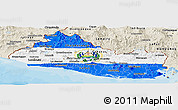 Flag Panoramic Map of El Salvador, shaded relief outside, bathymetry sea, flag centered