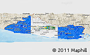 Flag Panoramic Map of El Salvador, shaded relief outside, bathymetry sea, flag rotated