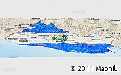 Flag Panoramic Map of El Salvador, shaded relief outside, flag centered