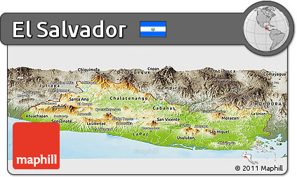 Physical Panoramic Map of El Salvador, semi-desaturated, land only