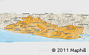 Political Shades Panoramic Map of El Salvador, shaded relief outside, bathymetry sea