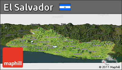 Satellite Panoramic Map of El Salvador, darken