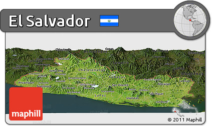 Satellite Panoramic Map of El Salvador, darken