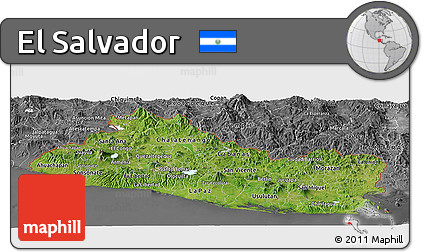 Satellite Panoramic Map of El Salvador, desaturated