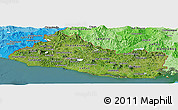 Satellite Panoramic Map of El Salvador, political shades outside, satellite sea