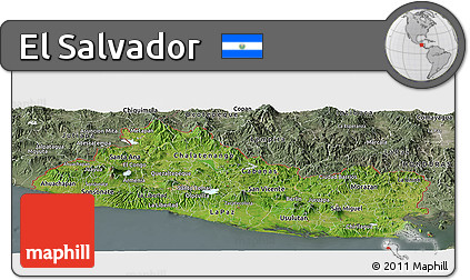 Satellite Panoramic Map of El Salvador, semi-desaturated