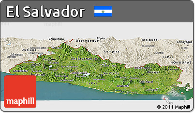 Satellite Panoramic Map of El Salvador, shaded relief outside, satellite sea