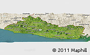 Satellite Panoramic Map of El Salvador, shaded relief outside, satellite sea