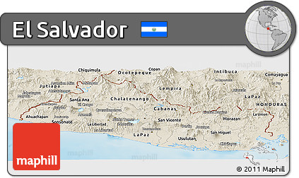 Shaded Relief Panoramic Map of El Salvador