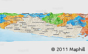 Shaded Relief Panoramic Map of El Salvador, political outside, shaded relief sea