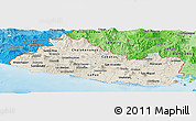 Shaded Relief Panoramic Map of El Salvador, political shades outside, shaded relief sea