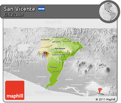 Physical 3D Map of San Vicente, lighten, desaturated