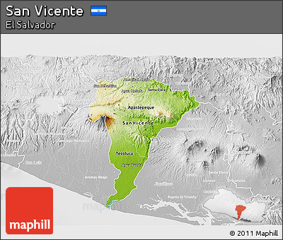 Physical 3D Map of San Vicente, lighten, desaturated