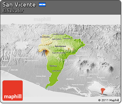 Physical 3D Map of San Vicente, lighten, desaturated