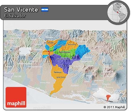 Political 3D Map of San Vicente, lighten, semi-desaturated