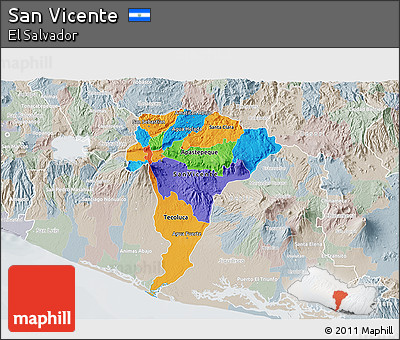 Political 3D Map of San Vicente, lighten, semi-desaturated