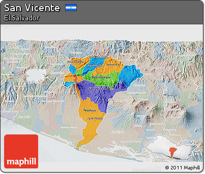 Political 3D Map of San Vicente, lighten, semi-desaturated