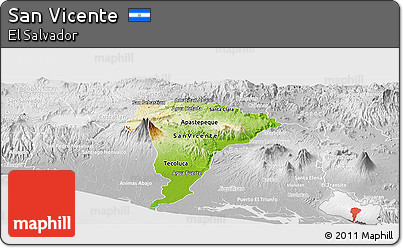 Physical Panoramic Map of San Vicente, lighten, desaturated