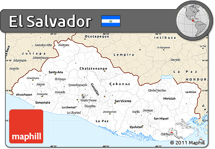 Classic Style Simple Map of El Salvador
