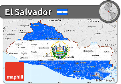 Flag Simple Map of El Salvador, single color outside, borders and labels, flag centered