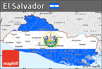 Flag Simple Map of El Salvador, single color outside, borders and labels, flag centered
