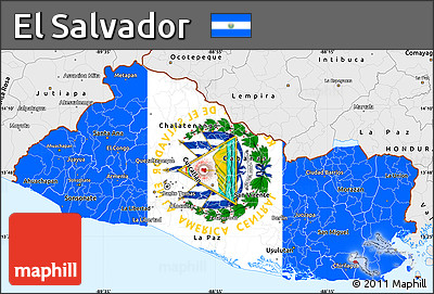 Flag Simple Map of El Salvador, single color outside, borders and labels, flag aligned to the middle