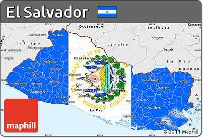 Flag Simple Map of El Salvador, single color outside, borders and labels, flag aligned to the middle
