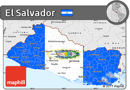 Flag Simple Map of El Salvador, single color outside, borders and labels, flag rotated