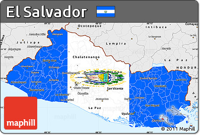 Flag Simple Map of El Salvador, single color outside, borders and labels, flag rotated