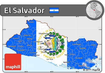 Flag Simple Map of El Salvador, single color outside, flag aligned to the middle