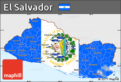 Flag Simple Map of El Salvador, single color outside, flag aligned to the middle