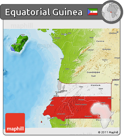 Flag 3D Map of Equatorial Guinea, physical outside, bathymetry sea