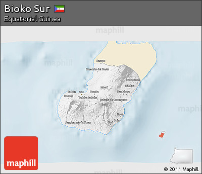 Classic Style 3D Map of Bioko Sur, single color outside