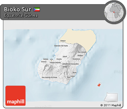 Classic Style 3D Map of Bioko Sur, single color outside