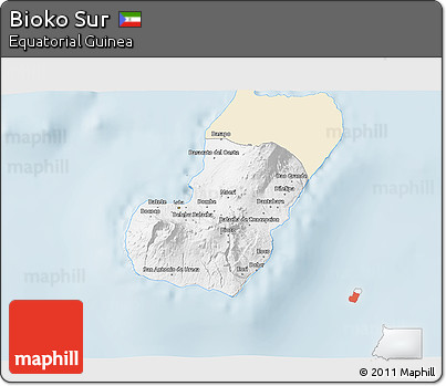 Classic Style 3D Map of Bioko Sur, single color outside