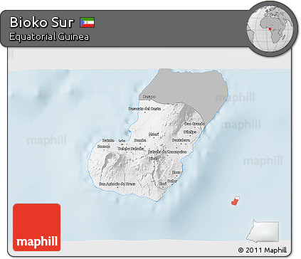 Gray 3D Map of Bioko Sur, single color outside