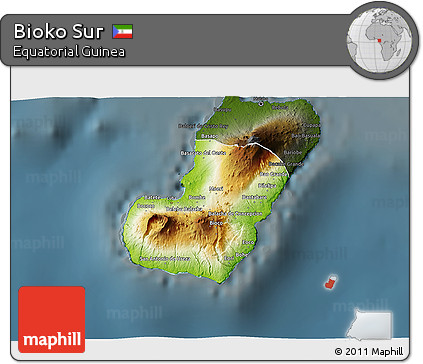 Physical 3D Map of Bioko Sur, darken