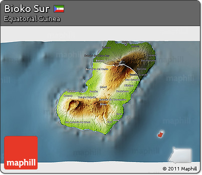 Physical 3D Map of Bioko Sur, darken