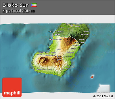 Physical 3D Map of Bioko Sur, satellite outside