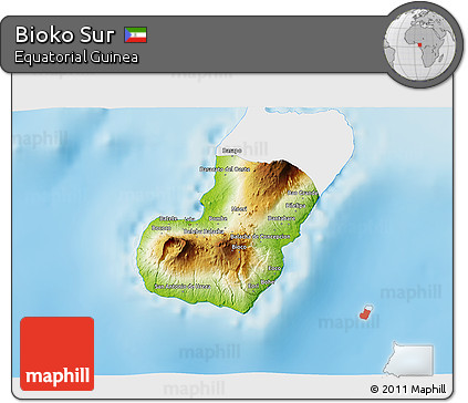 Physical 3D Map of Bioko Sur, single color outside