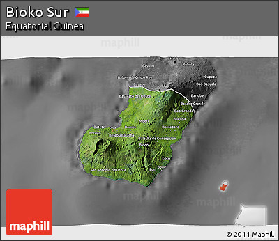 Satellite 3D Map of Bioko Sur, desaturated