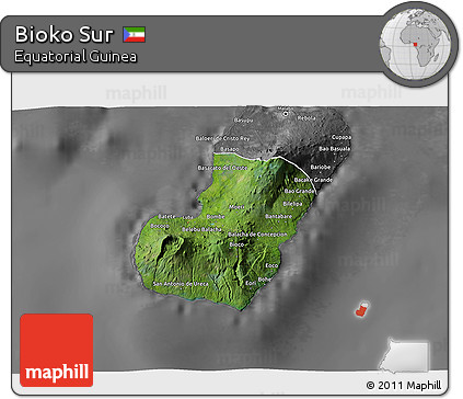 Satellite 3D Map of Bioko Sur, desaturated
