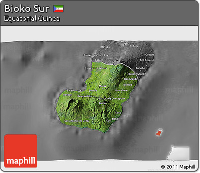 Satellite 3D Map of Bioko Sur, desaturated