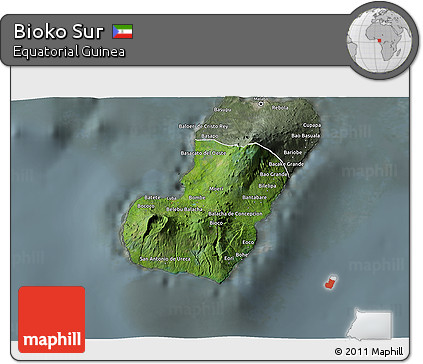 Satellite 3D Map of Bioko Sur, semi-desaturated