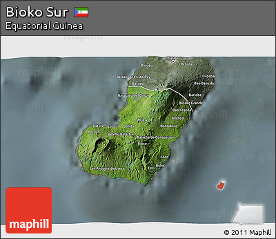 Satellite 3D Map of Bioko Sur, semi-desaturated